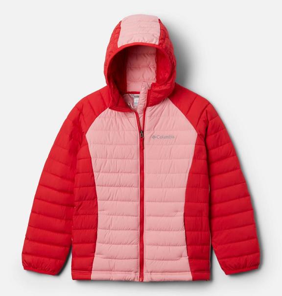 Columbia Powder Lite Hooded Jacket Girls Red Pink USA (US480146)